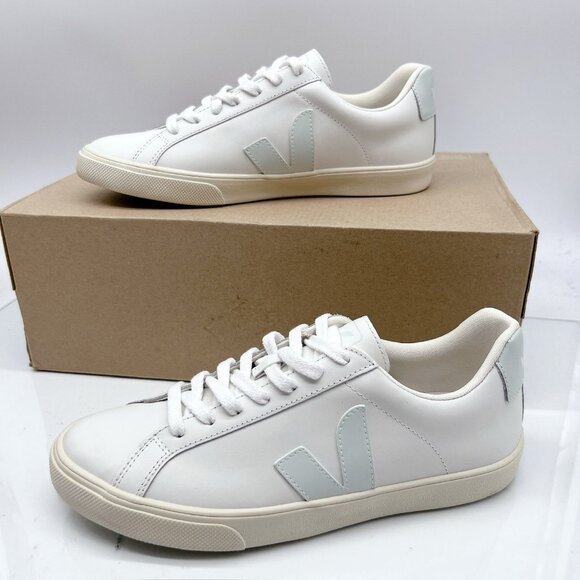 Veja Esplar Logo Womens Lace Up Sneaker White Menthol Blue Leather EU 38 US 7 - Picture 3 of 10